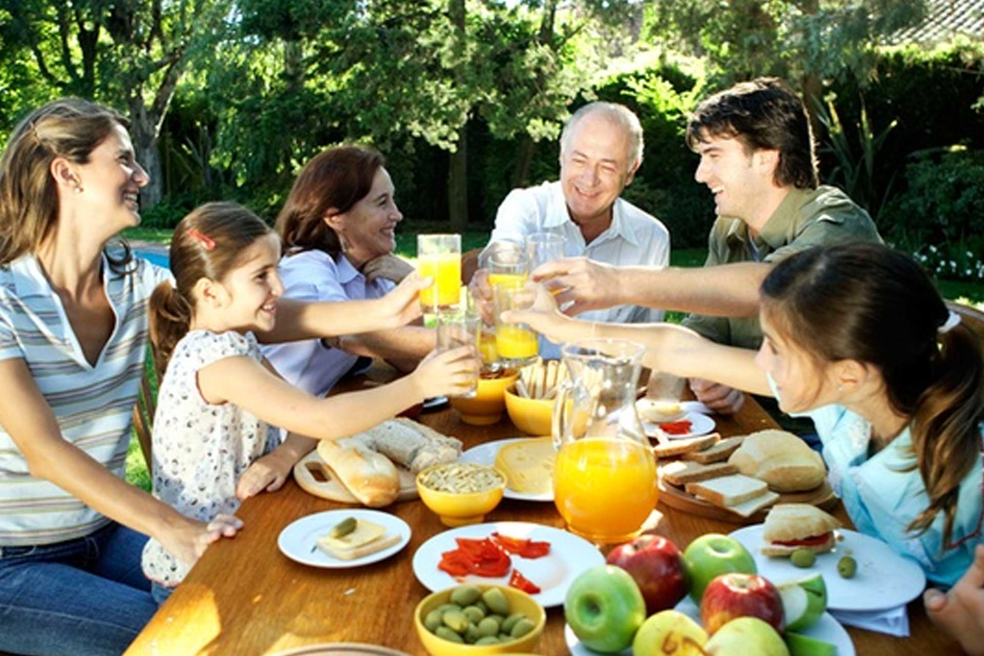 Family hosting a mosquito-free brunch event in their backyard, enjoying the outdoors comfortably thanks to Pro Mosquito Solutions’ pest control treatments.