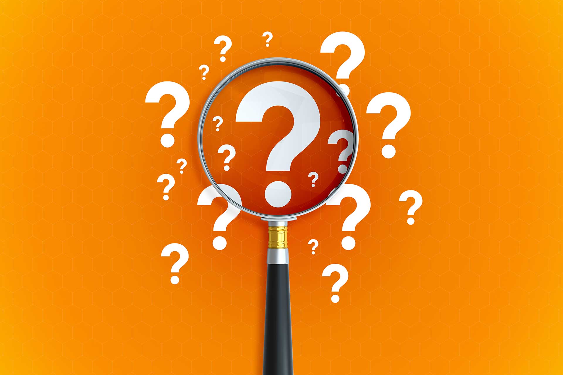 Orange question marks symbolizing common questions that business owners and homeowners may have for Pro Mosquito Solutions about pest control services and solutions.