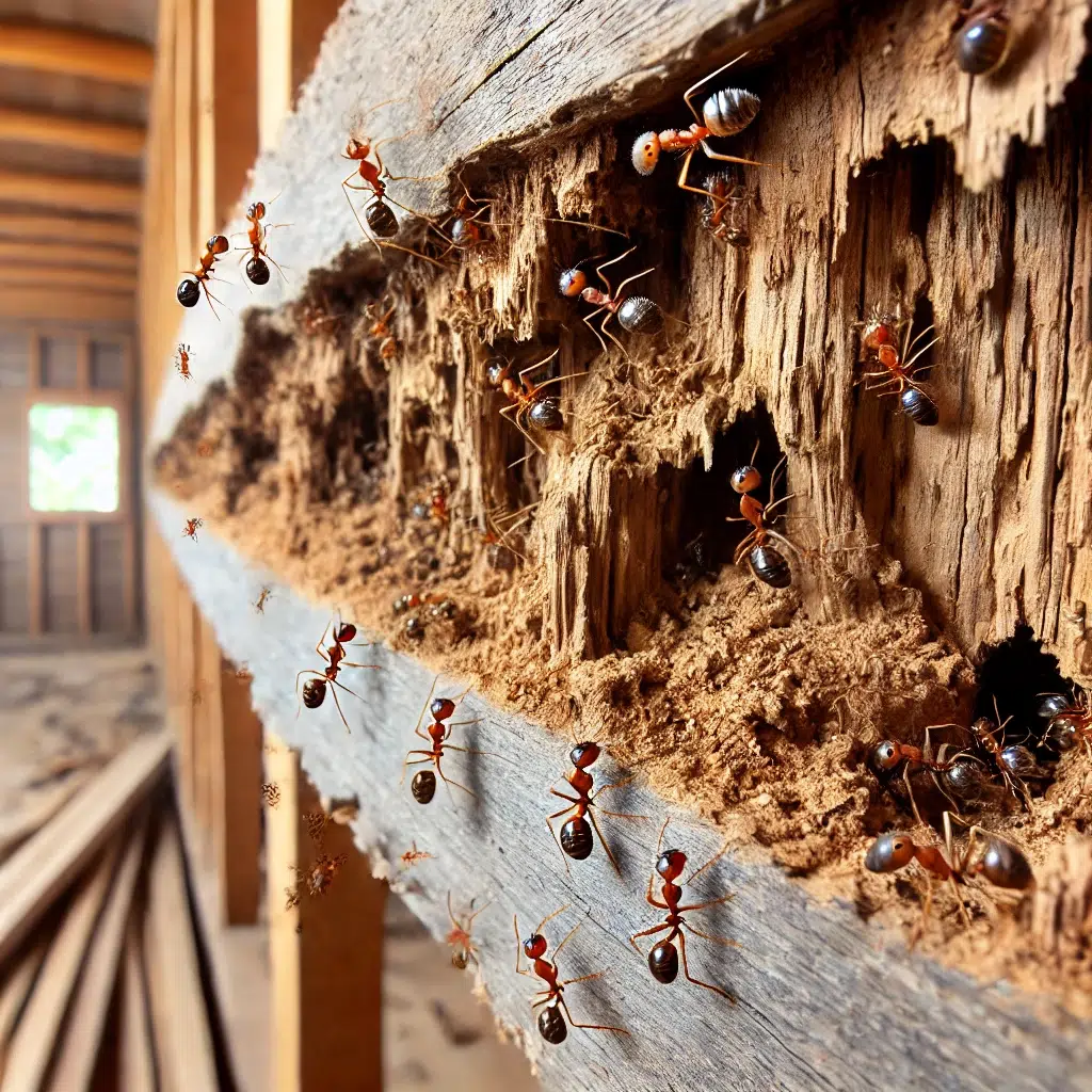 Carpenter ant control in Rhode Island by Pro Mosquito Solutions, offering effective treatments to protect homes from structural damage.