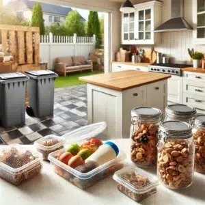 Clean kitchen and well-maintained yard, showcasing effective rodent prevention practices supported by Pro Mosquito Solutions in Rhode Island.