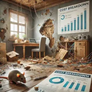 Visual representation of the financial impact of rodent infestations, highlighting prevention strategies by Pro Mosquito Solutions in Rhode Island.