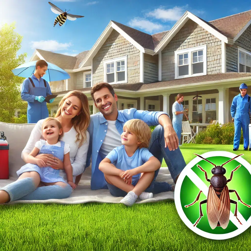 A happy family enjoying their pest-free yard, symbolizing the effectiveness of Pro Mosquito Solutions’ pest control services in Rhode Island.