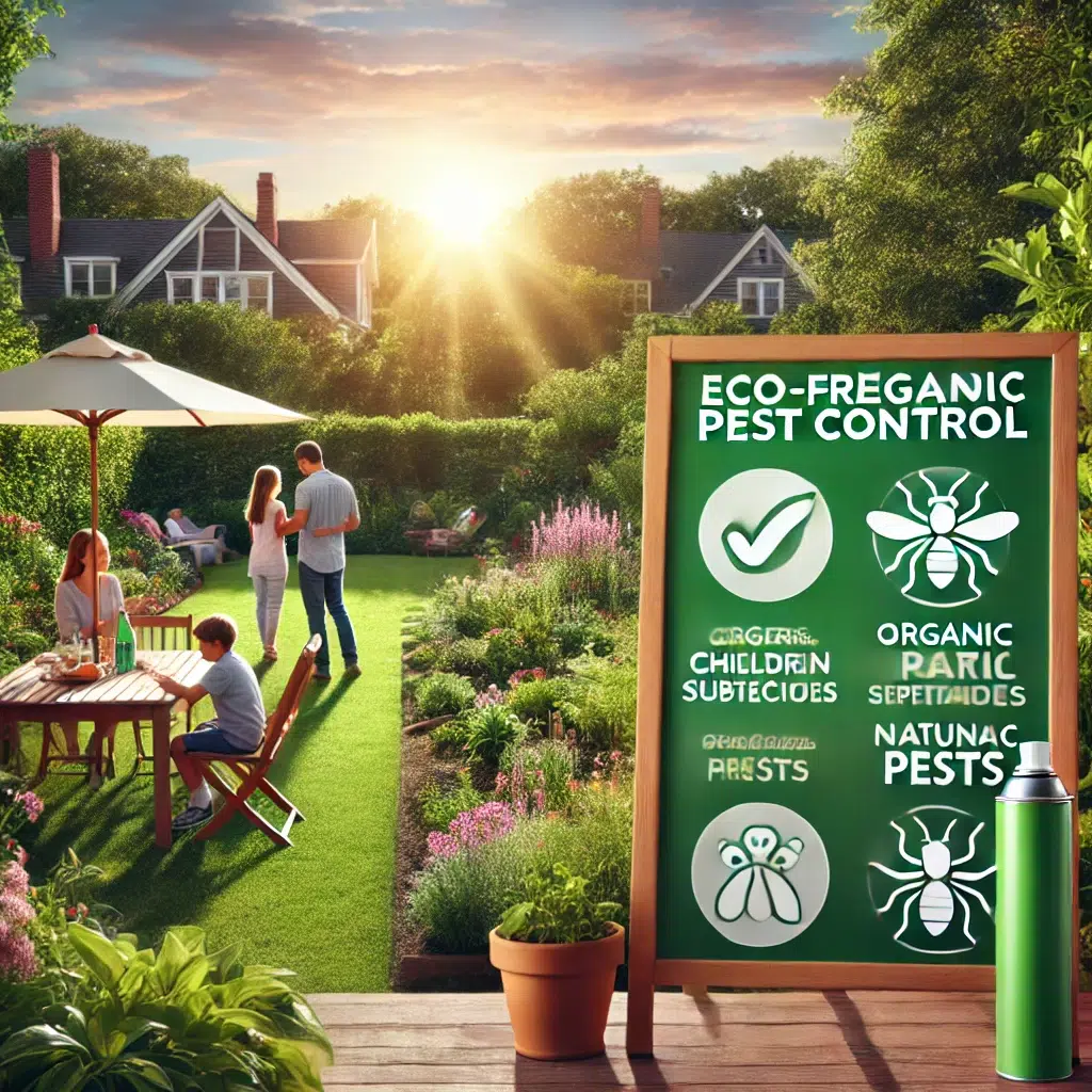 A peaceful garden in Rhode Island where a family enjoys a pest-free yard, maintained with eco-friendly, organic pest control treatments by Pro Mosquito Solutions.
