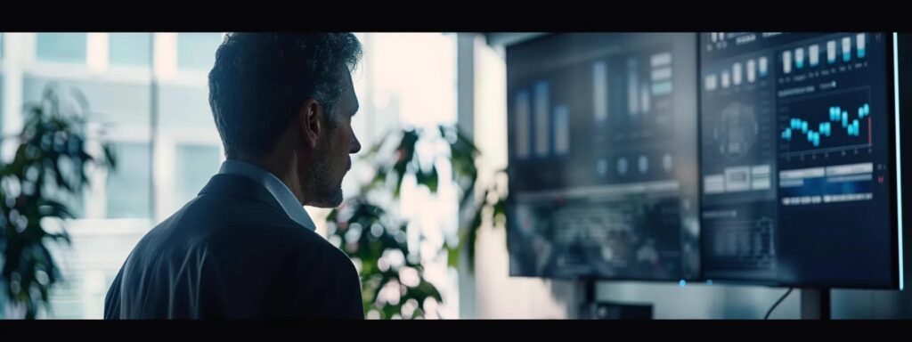 a modern office space showcases a professional discussing service value and pricing strategies with a digital presentation displayed on a sleek monitor, emphasizing cost-effectiveness and roi in pest control solutions.