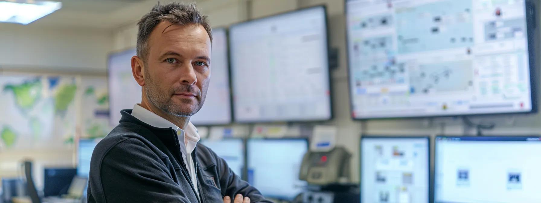 a modern, sleek office interior features a confident pest control professional presenting advanced mosquito eradication solutions on a digital screen, surrounded by high-tech equipment and vibrant visuals that emphasize their industry expertise.