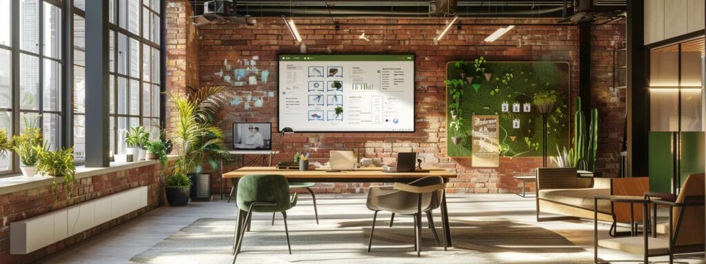 a modern office space showcases a confident pest control professional discussing tailored mosquito management solutions with clients, surrounded by visual aids featuring eco-friendly repellents and strategies for sustained home protection against infestations.