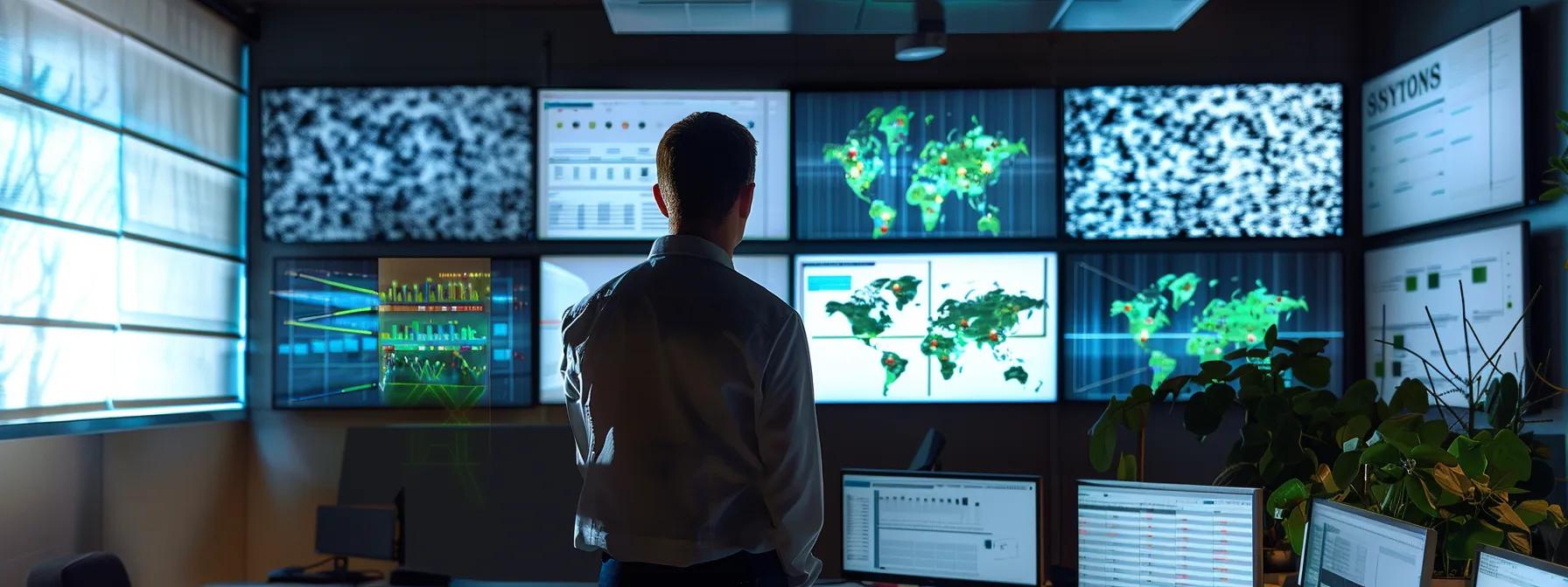 a modern pest control technician in a sleek, well-lit office environment analyzes advanced mosquito control solutions, surrounded by high-tech equipment and informative charts, embodying professionalism and expertise in local pest management.
