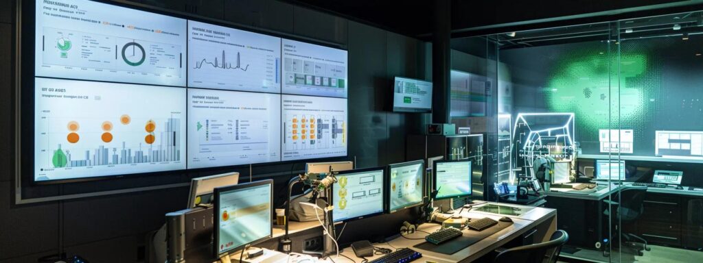 a modern, well-organized office space with sleek pest control equipment displayed prominently, illustrating proactive pest prevention strategies through visual elements like charts and diagrams showcasing various pests and environmental modifications.
