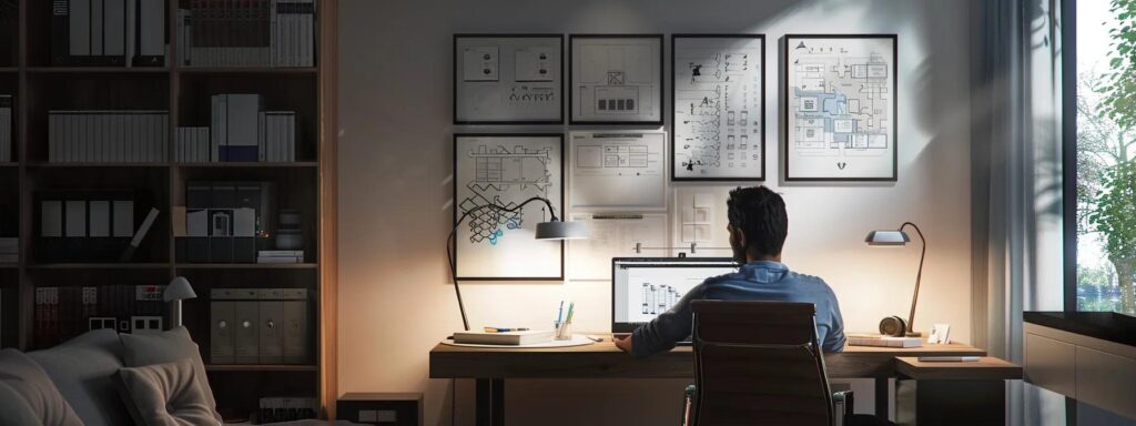 a sleek, modern home office setting showcases a homeowner consulting with a pest control expert, surrounded by diagrams and preventive solutions, conveying a proactive approach to maintaining a pest-free environment.