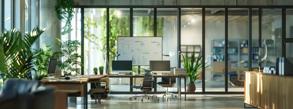 a sleek, modern office environment showcases a professional mosquito control expert demonstrating advanced pest management equipment, with detailed charts and technology reflecting a commitment to effective property protection.