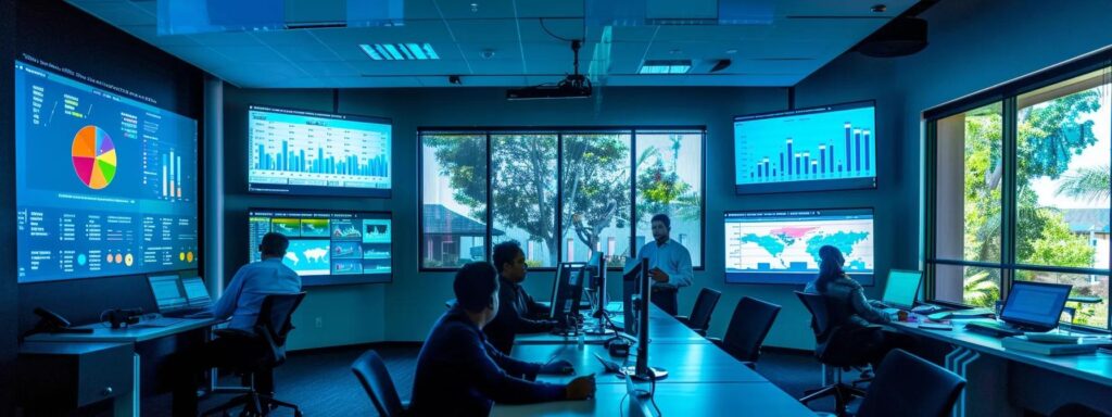 a sleek, modern office environment showcasing a professional pest control consultation, featuring a confident expert discussing advanced mosquito control strategies with attentive homeowners, all set against a backdrop of vibrant charts and diagrams illustrating effective pest management techniques.