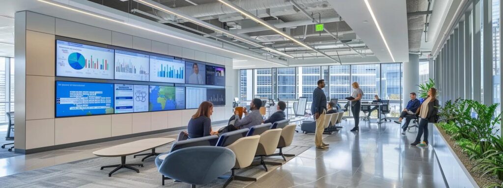a sleek, modern office workspace buzzes with activity, featuring a professional team collaboratively discussing an effective mosquito control strategy, with high-tech charts and data visuals displayed on large screens, highlighting their proactive approach to pest management.