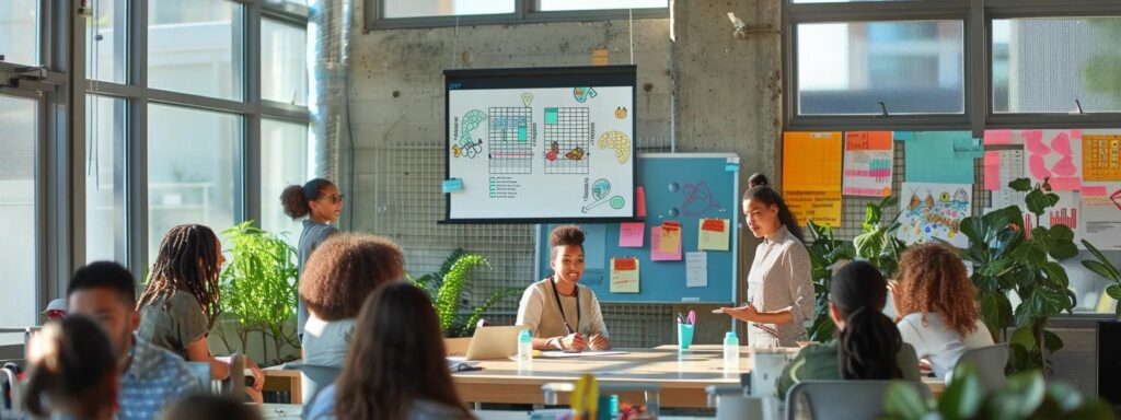 a vibrant office setting depicts a diverse team of pest control professionals engaging in a community workshop, showcasing educational materials on mosquito prevention and public health, with informative graphics displayed prominently in the background.