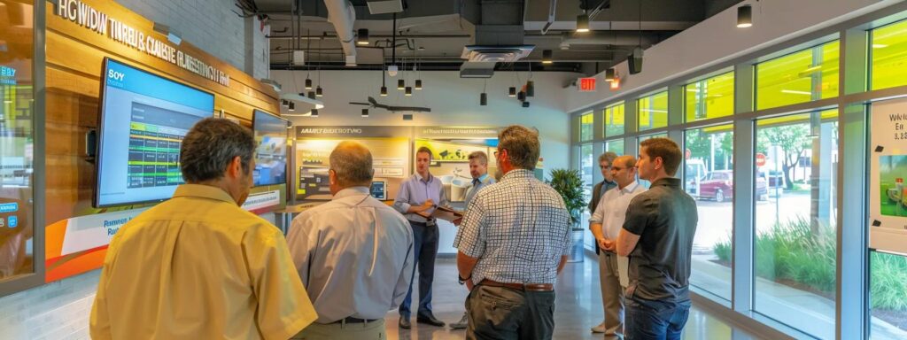 a vibrant office setting showcases a group of satisfied homeowners engaged in a lively discussion, surrounded by visually striking testimonials and success stories on a sleek presentation board, highlighting the transformative impact of professional mosquito control services in cranston, ri.