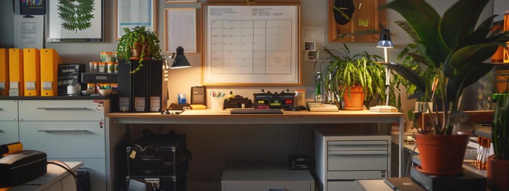 a well-organized office space displays a detailed checklist on a sleek desk, surrounded by pest control supplies, emphasizing proactive preparation for mosquito season in a polished, professional setting.